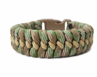 Paracord Bracelet Camo Style - Stitched - Fishtail - Survival Bracelet - Handmade