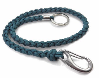 Wallet chain made of US paracord-handmade stainless steel with snap hook and bead lanyard-teal