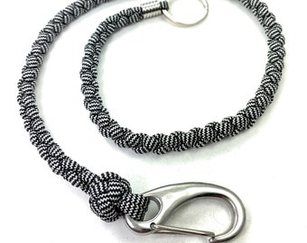 Wallet chain made of US paracord handmade stainless steel carabiner and bead lanyard zebra