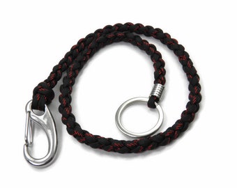 Wallet chain made of US paracord-handmade stainless steel carabiner and bead lanyard-Thin Red Line