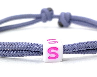 Friendship Bracelet with Letter, Surfer Bracelet, Beach Bracelet, Letter Bracelet, Adjustable, Free Choice of Color - Purple Grey