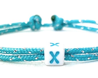 Friendship Bracelet with Letter, Surfer Bracelet, Beach Bracelet, Letter Bracelet, Adjustable, Free Color Choice - Turquoise & Silver Metlon