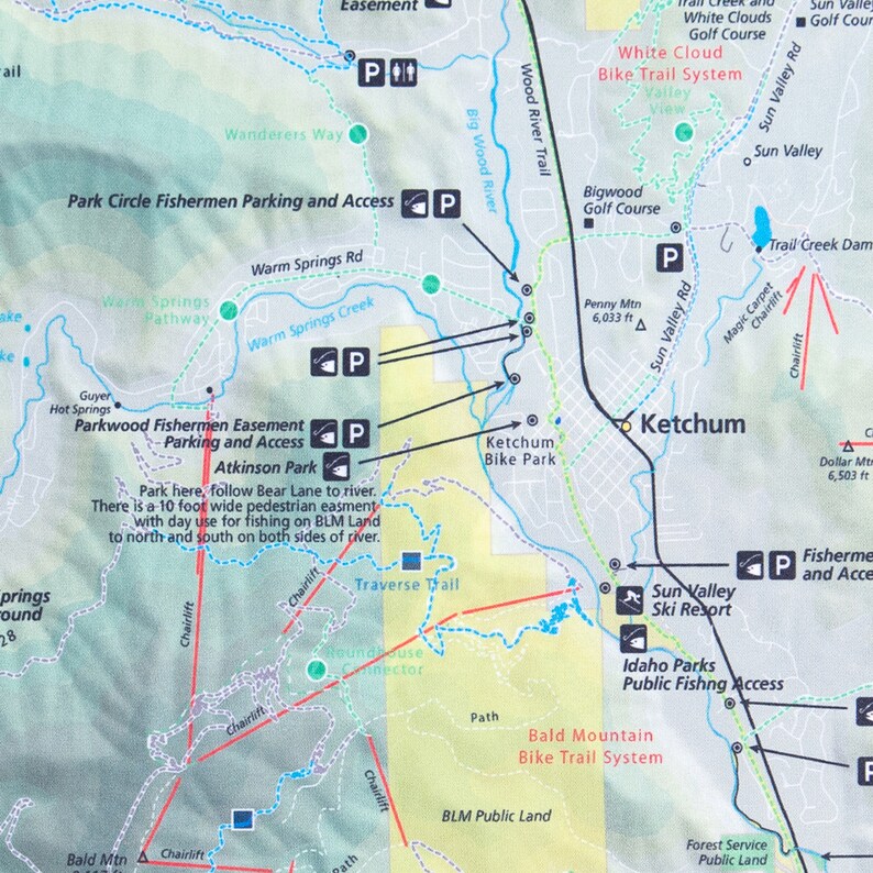 Sun Valley Idaho Mountain Bike Fabric Map 22x22 inch In | Etsy