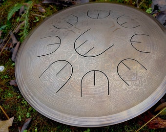 Ready to ship 14" Brown steel tongue drum MINI Overton Plus "True of life" has rope and 9 notes, tankdrum, small handpan, unique pure sound