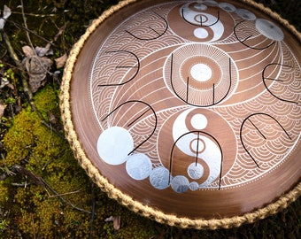 Lightweight steel tongue drum with nine notes - GUBAREV drum MINI Overtone Plus "UFO" with rope, unique sound, stainless steel, for travel