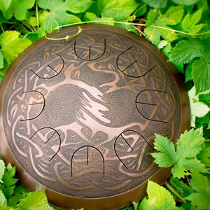 Steel tongue drum - Gubarev drum MINI Overtone &quot;Tree of life&quot; with rope decoration, Handpan, Tongue drum, percussion, petal drum, tank drum