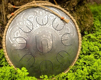 Steel tongue drum "Waterlily" with free hamp rope protection, with nine notes, mini overtone, handpan, tank drum, unique Gubarev drum