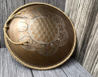 MINI Overtone Steel Tongue Drum, Flower of Life design, GUDA Drum 8 notes