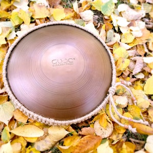 Back side of Steel tongue drum - GUBAREV drum MINI Overtone "Ukrainian" with rope decoration Handpan Tongue drum Tank drum Percussion Pan drum healing