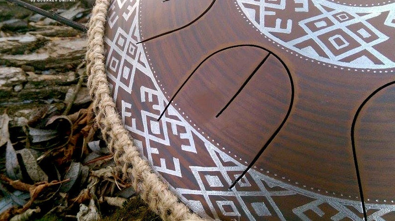 Steel tongue drum - GUBAREV drum MINI Overtone "Ukrainian" with rope decoration Handpan Tongue drum Tank drum Percussion Pan drum healing