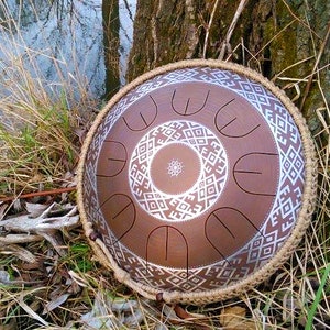 Steel tongue drum - GUBAREV drum MINI Overtone "Ukrainian" with rope decoration Handpan Tongue drum Tank drum Percussion Pan drum healing