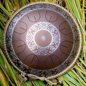 Steel tongue drum - GUBAREV drum MINI Overtone "Ukrainian" with rope decoration Handpan Tongue drum Tank drum Percussion Pan drum healing