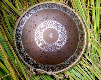 Steel tongue drum - GUBAREV drum MINI Overtone "Ukrainian" with rope decoration Handpan Tongue drum Tank drum Percussion Pan drum healing