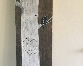 Hand painted reclaimed wood love birds wall decor