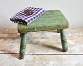 Green painted vintage wooden step stool, photo prop.