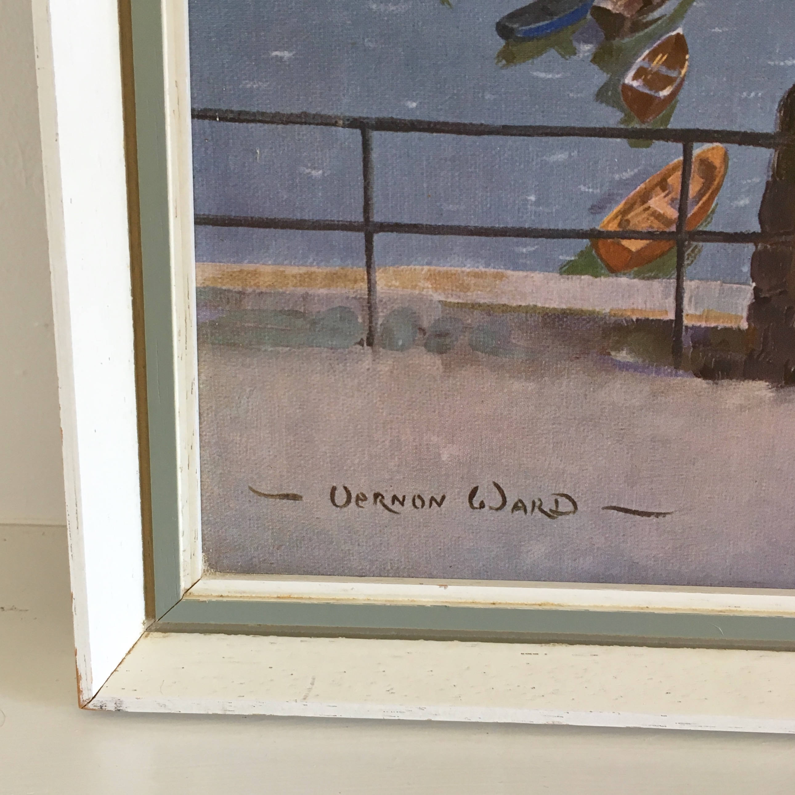 Vernon Ward picture and frame 'Unloading, Newlyn Harbour'.