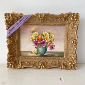 VINTAGE FLORAL STILL Life Oil Painting - Ornate Gold Frame, Marco Cortinelli C1970s