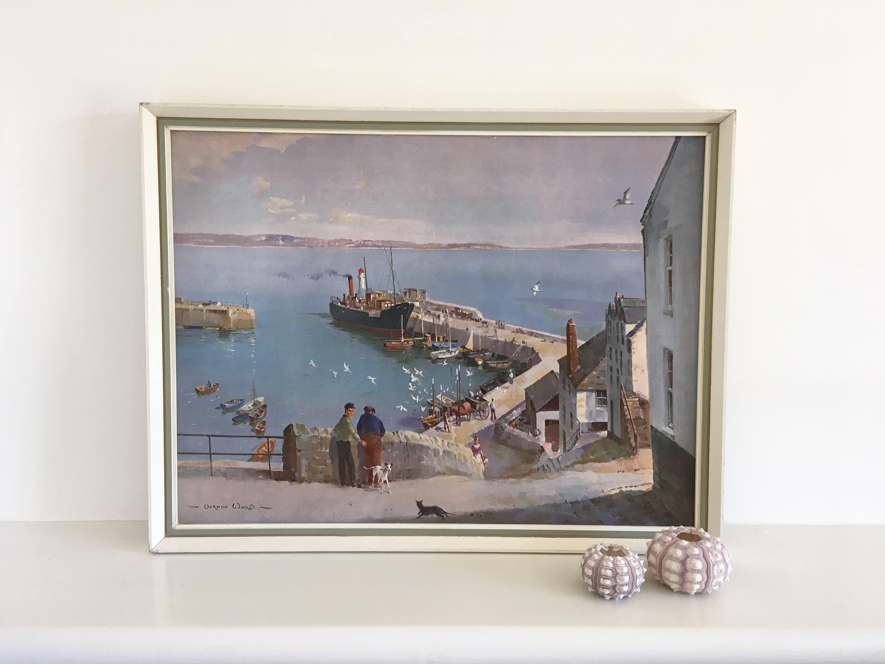 Vernon Ward picture and frame 'Unloading, Newlyn Harbour'.