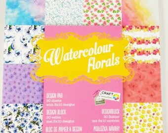 small Scrapbook Blossomy with 30 leaves, Scrapbook Paper scrapbook paper pad flower watercolor yellow blue purple summer (watercolour floral)