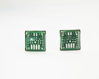 Circuit Board Stud Earrings in resin | Geeky Jewellery