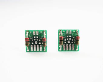 Circuit Board Stud Earrings with resistors | Geeky Jewellery | Circuit Board with chips and resistor