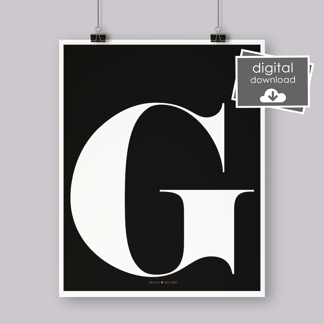 Letter G Print Digital Wall Art Alphabet Typgraphy Black Etsy