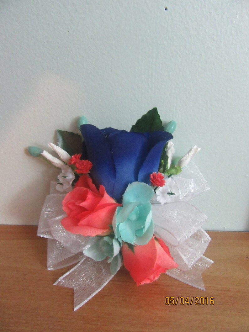 Prom Corsage Weddings Wristlet BlueCoralTeal Rose Corsage Mother/'s Day Corsage Wedding Corsage Mother/'s Day Rose Wrist Corsage