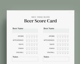 Printable Beer Tasting Score Cards | Beer Tasting Party | 5x7 | Instant Download