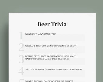 Printable Beer Trivia Game Cards | Beer Tasting Party | 5x7 | Instant Download