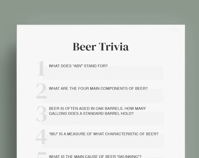 Printable Beer Trivia Game Cards Beer Tasting Party 5x7 Etsy