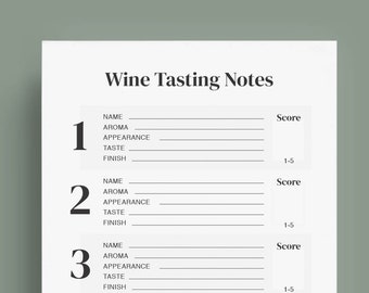 Printable Wine Tasting Score Cards | Wine Tasting Party | Tasting Notes | 5x7 | Instant Download