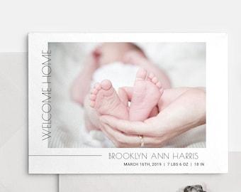 Editable Birth Announcement Photo Card | Instant Download | Minimal and Simple | Printable Welcome Home Baby Announcement | Templett