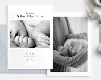 Editable Birth Announcement Double Sided Photo Card | Instant Download | Minimal and Modern | Printable Baby Announcement | Templett