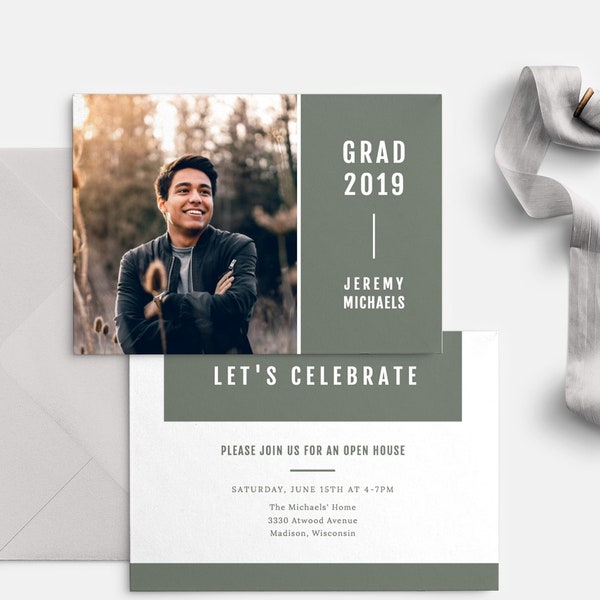 Editable Graduation Announcement Template | Instant Download | Class of 2019 | Printable Boy Graduation Photo Card | Templett