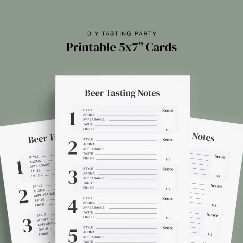 Printable Beer Tasting Score Cards Beer Tasting Party Tasting Notes 5x7 Instant Download image 2
