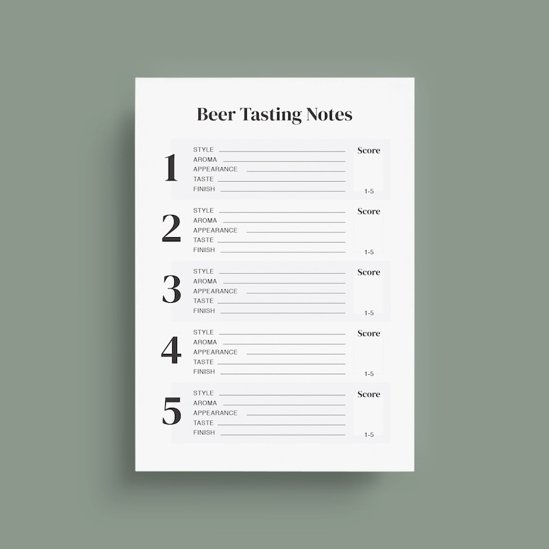 Printable Beer Tasting Score Cards Beer Tasting Party Tasting Notes 5x7 Instant Download image 1