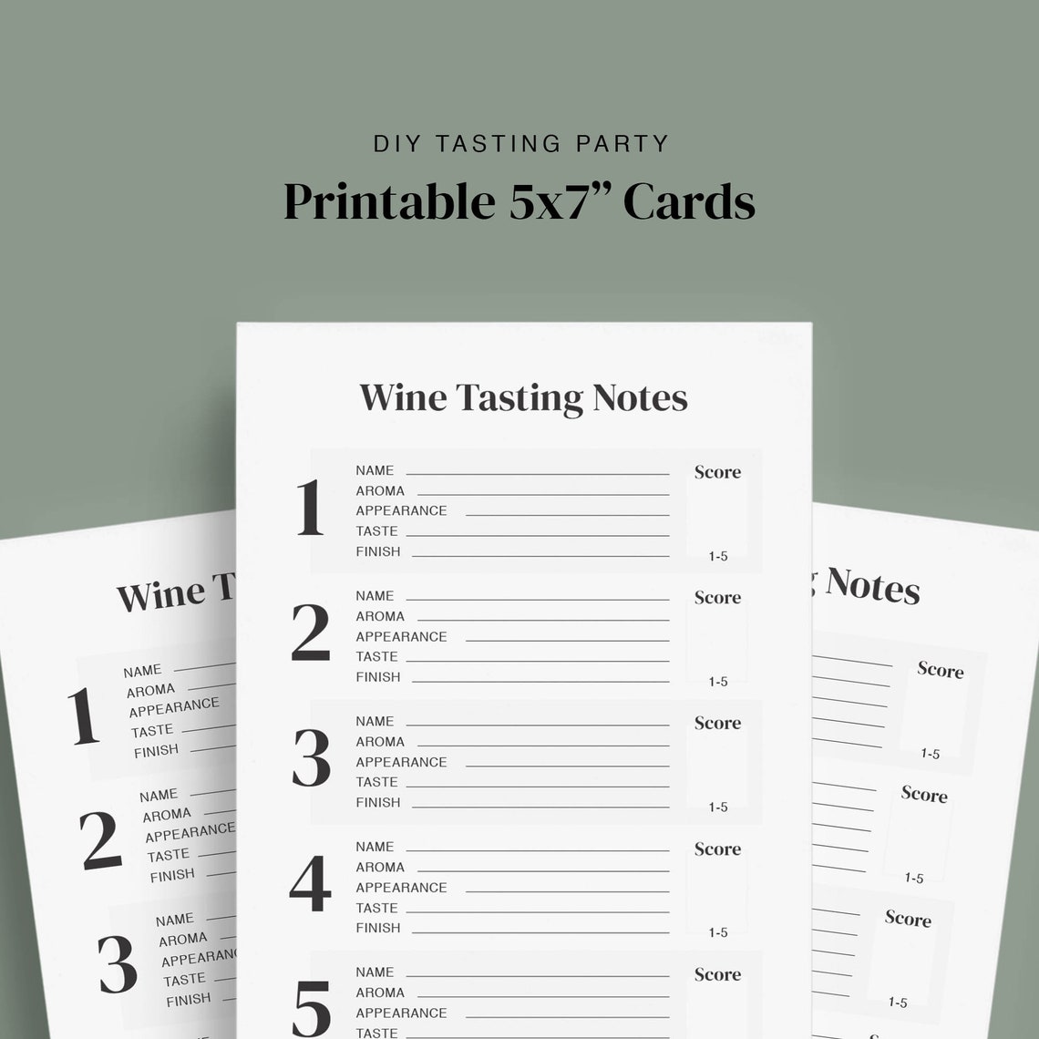 Printable Wine Tasting Score Cards Wine Tasting Party Tasting Notes 5x7 ...