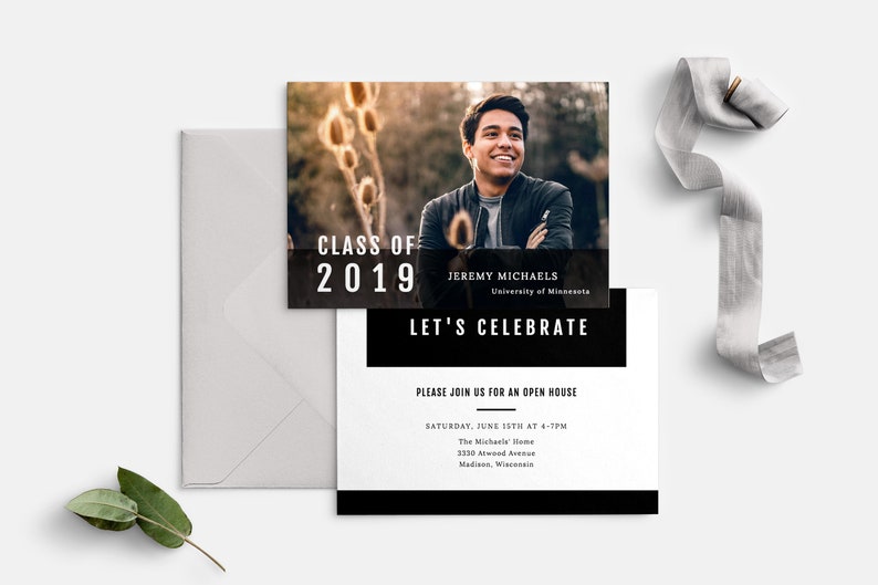 Templett Editable Graduation Announcement Photo Card Class of 2019 Printable Grad Invitation Template Boy Graduation Card