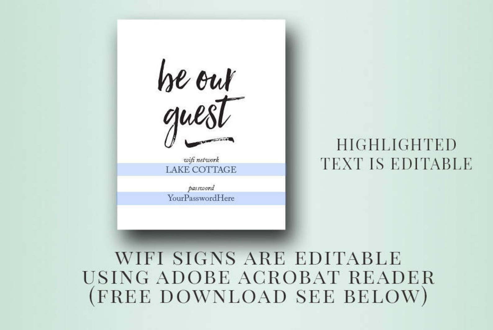Wifi Password Printable Sign Be Our Guest Guest Room Sign - Etsy