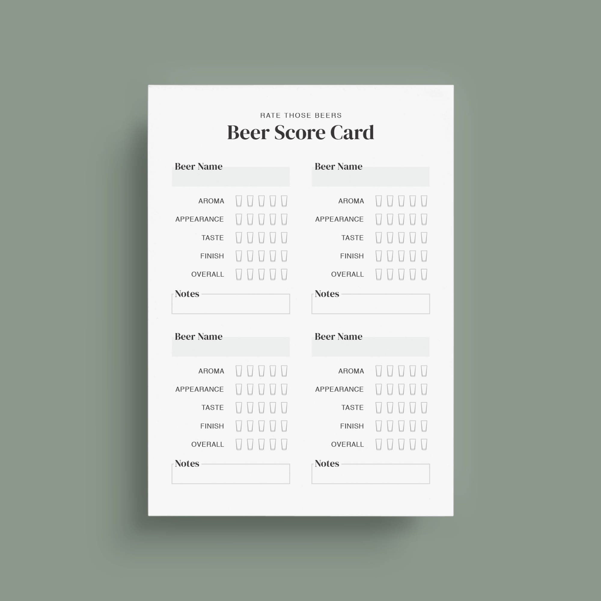 Printable Beer Tasting Score Cards Beer Tasting Party 5x7 Instant