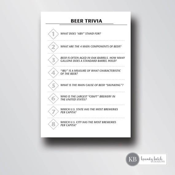 Printable Beer Trivia Game Cards Beer Tasting Party 5x7 Etsy