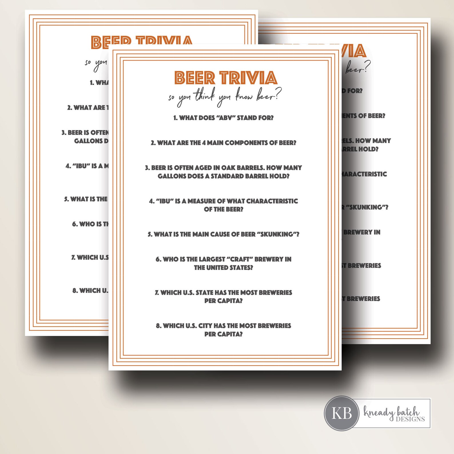 Printable beer trivia game cards beer tasting party 5x7 Etsy