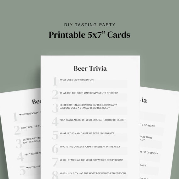 Printable Beer Trivia Game Cards Beer Tasting Party 5x7 Etsy