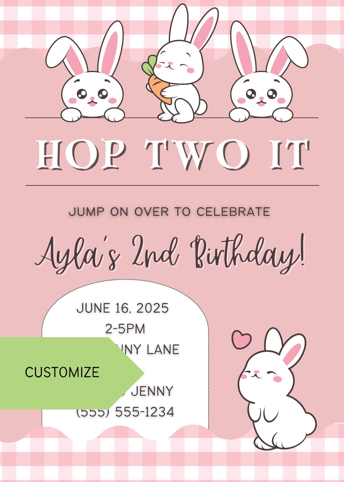 Hop Two Custom Hop Two It Birthday Party Invite Personalized 2nd Birthday Party ...