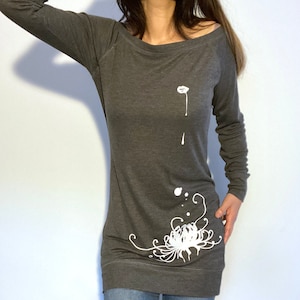 Women&#39;s - Fashion Tshirt dress - Japanese Style - Higanbana (Spider Lily) Design - Gray - Gift for Her