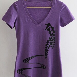 Women's Graphic Tee Fashion Tshirts Japanese Style T-shirt Flower Wisteria Design Inspired by Kimono Gift for Her Purple image 2