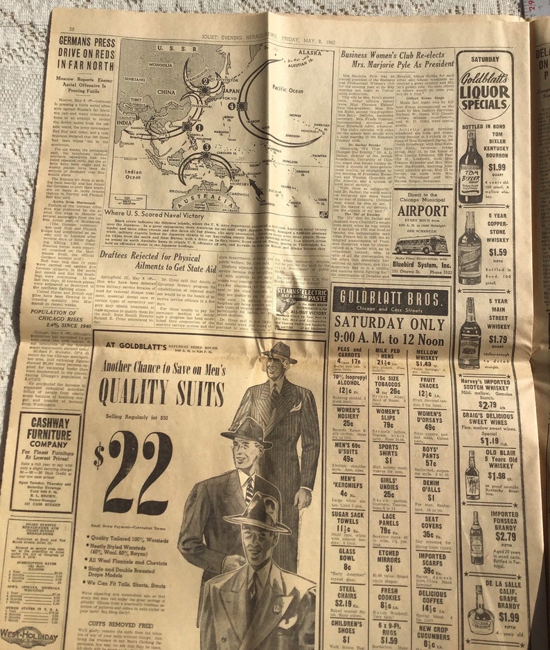Wwll Newspaper Joliet Herald News May 8 1942 World Local Etsy