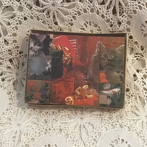 Rompecabezas de bloques de madera de gato, 12 cubos de madera en juego, imágenes de gatitos de 6 lados, juguete antiguo vintage, desafiante, interesante, para exhibir.
