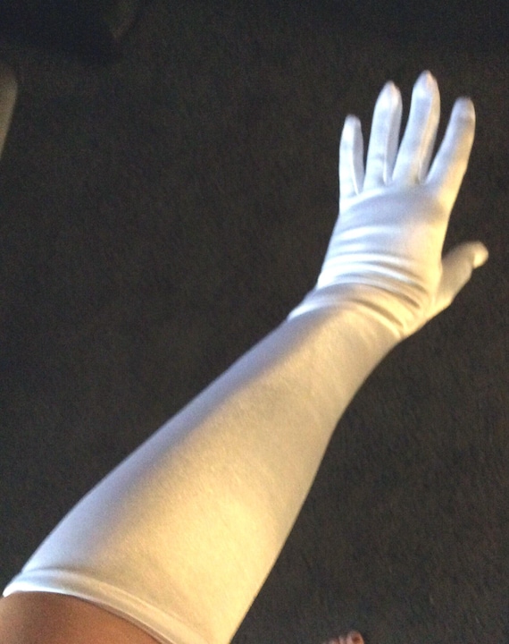 fancy dress long white gloves White Long Satin Elastic Gloves (Pair) Mardi Gras Spot
