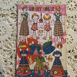 Vintage "Lucky Dolls" Paper Dolls 1950's rare uncut Japan NOS rare HTF collectible toy mother and baby plaything, paper cut-outs craft